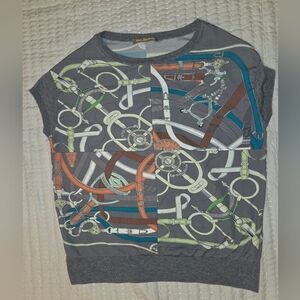 Mac Jacobsco Knit  Graphic Hermes-like Style Flowy Womens  Blouse Shirt MED M